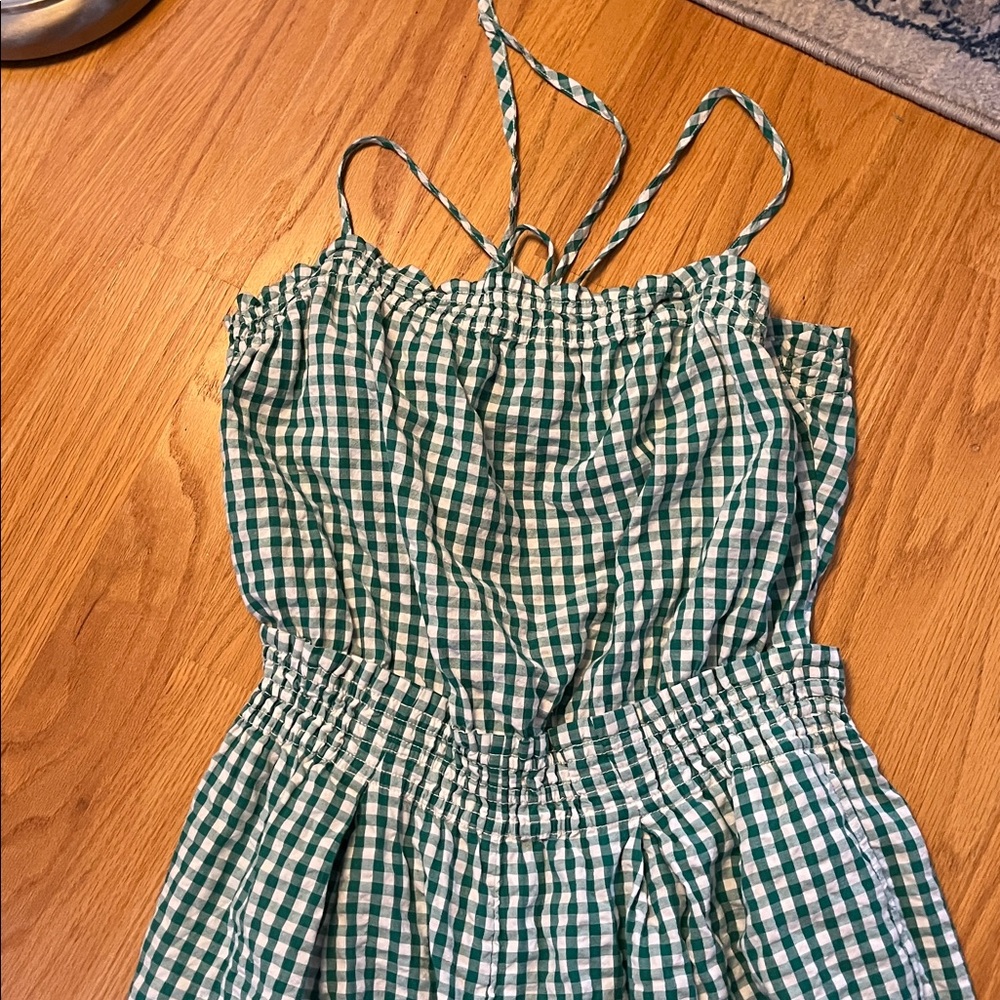 Free people retro heatwave one piece jumpsuit green/white gingham size L - Picture 2 of 13